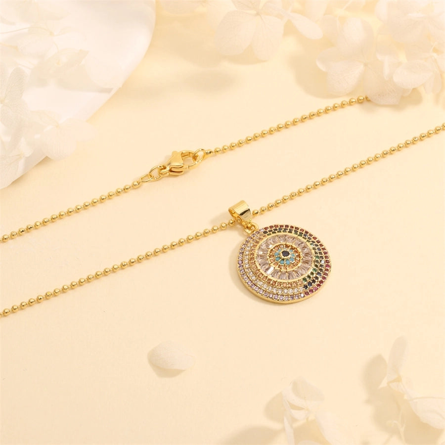 Copper 18K Gold Plated Plating Inlay Devil's Eye Eye Zircon Pendant Necklace