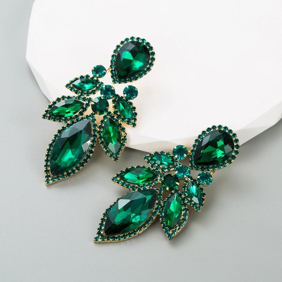 simple style leaf alloy inlay rhinestones women's drop earrings 1 pair