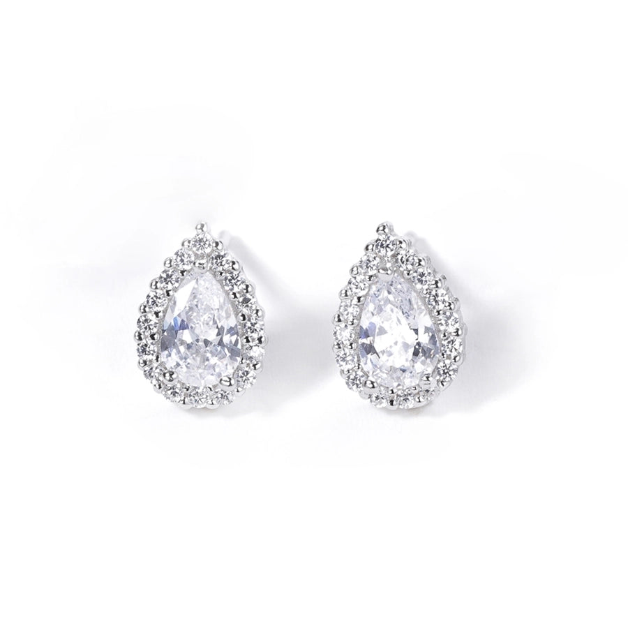 1 Piece Luxurious Romantic Sector Oval Plating Inlay Sterling Silver Zircon White Gold Plated Ear Studs