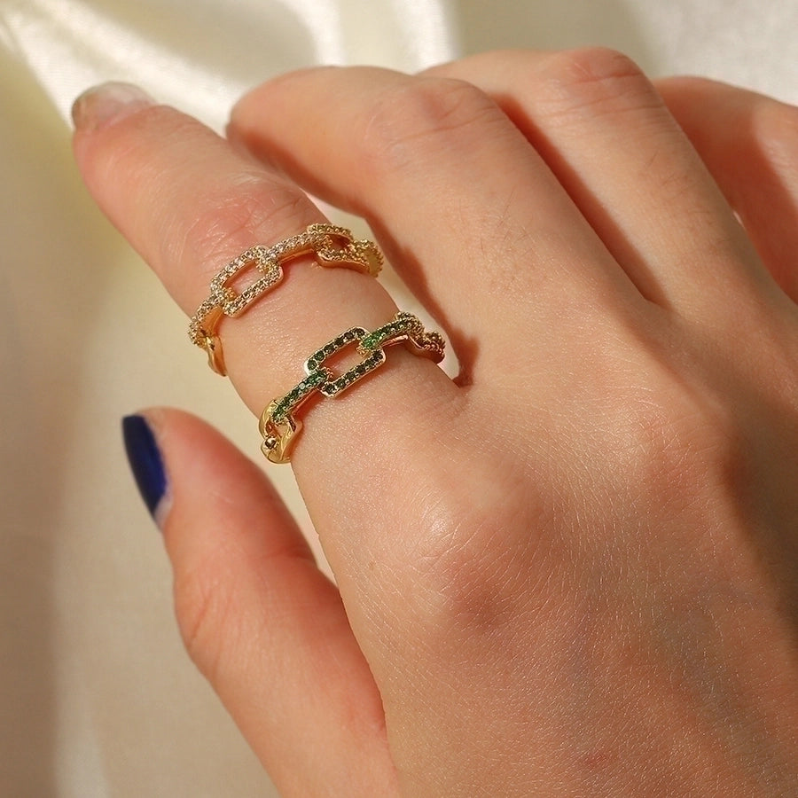 Copper Plating Rectangle Zircon Open Ring
