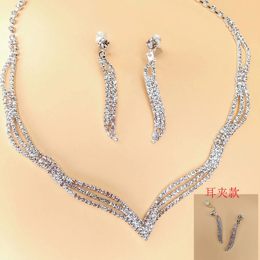 fashion geometric alloy inlay rhinestones women's earrings necklace