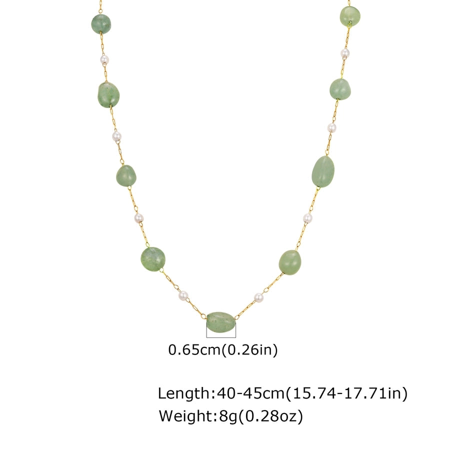 Stainless Steel Plated 18K Gold Chain Imitation Amber Stone Imitation Jade Imitation Pearl Chain Jewelry Suit Necklace