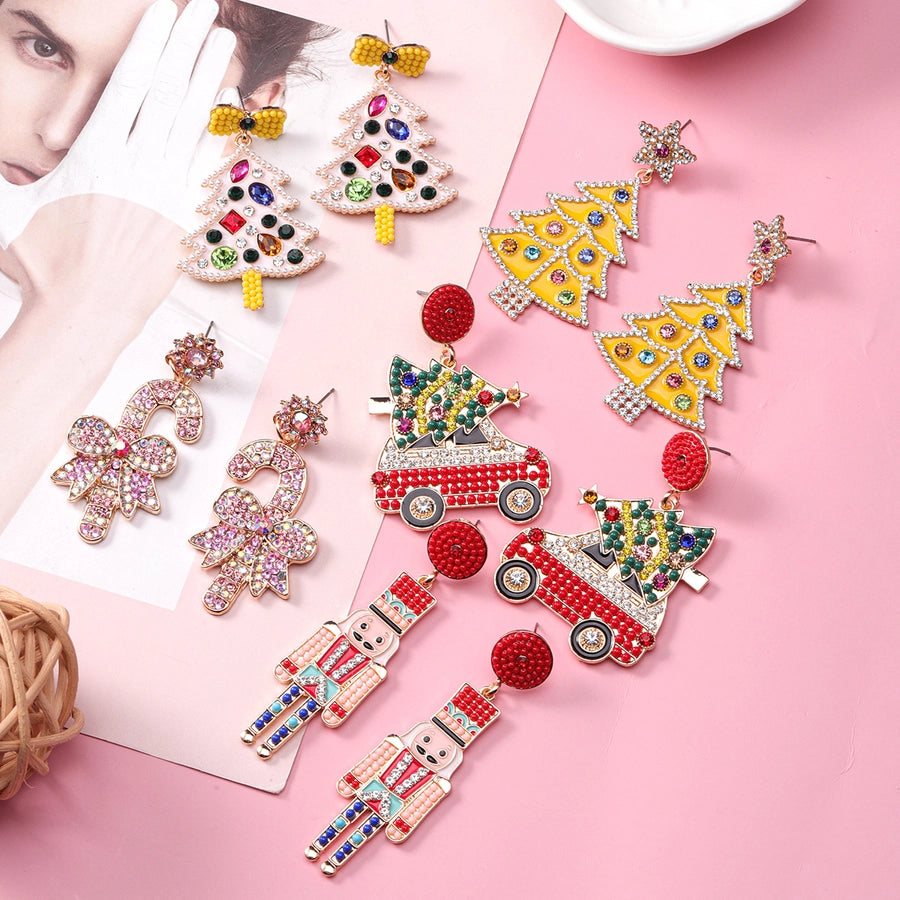 1 piece vintage style christmas tree enamel plating inlay alloy plastic glass glass pearl gold plated silver plated drop earrings