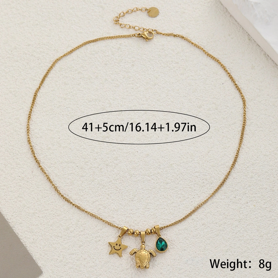 304 Stainless Steel Copper Tortoise Star Pendant Necklace