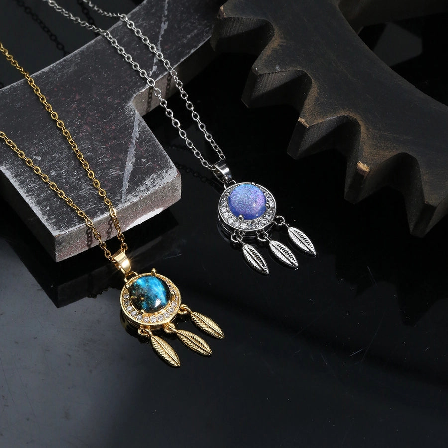 304 Stainless Steel Copper K Gold Plated Plating Inlay Dreamcatcher Resin Zircon Pendant Necklace
