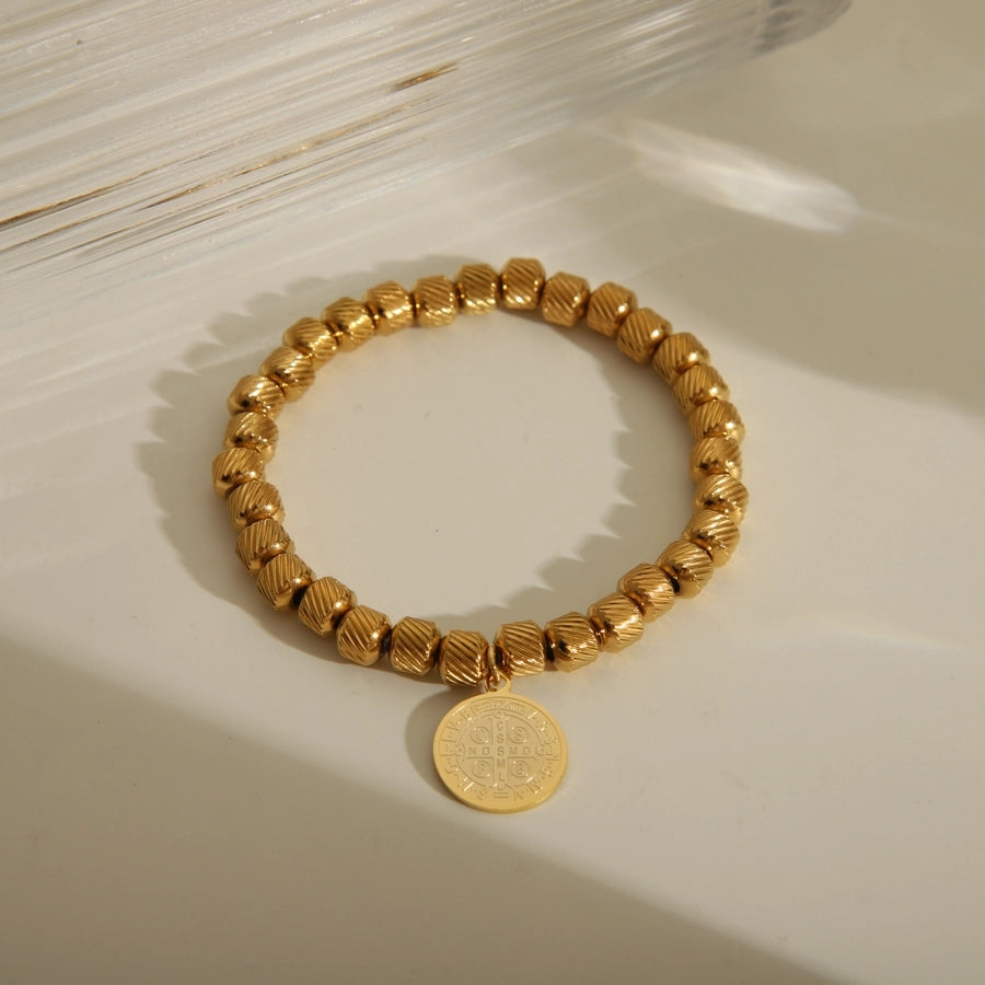 Simple Style Classic Style Solid Color 201 Stainless Steel Elastic string 18K Gold Plated Bracelets In Bulk
