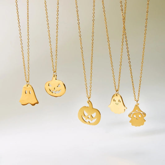 New Halloween Element Titanium Steel Necklace Pumpkin Head Ghost Ornament Fashion  Witch Design Sense Ornament Necklace