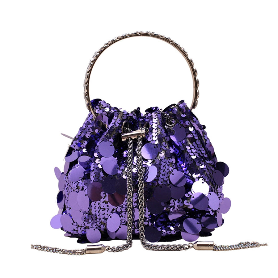 black yellow silver sequin solid color bucket evening bags
