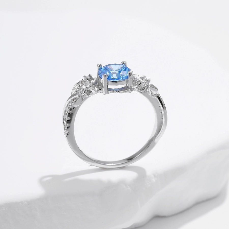 Sterling Silver Rhodium Plated Simple Style Shiny Inlay Round Zircon Rings