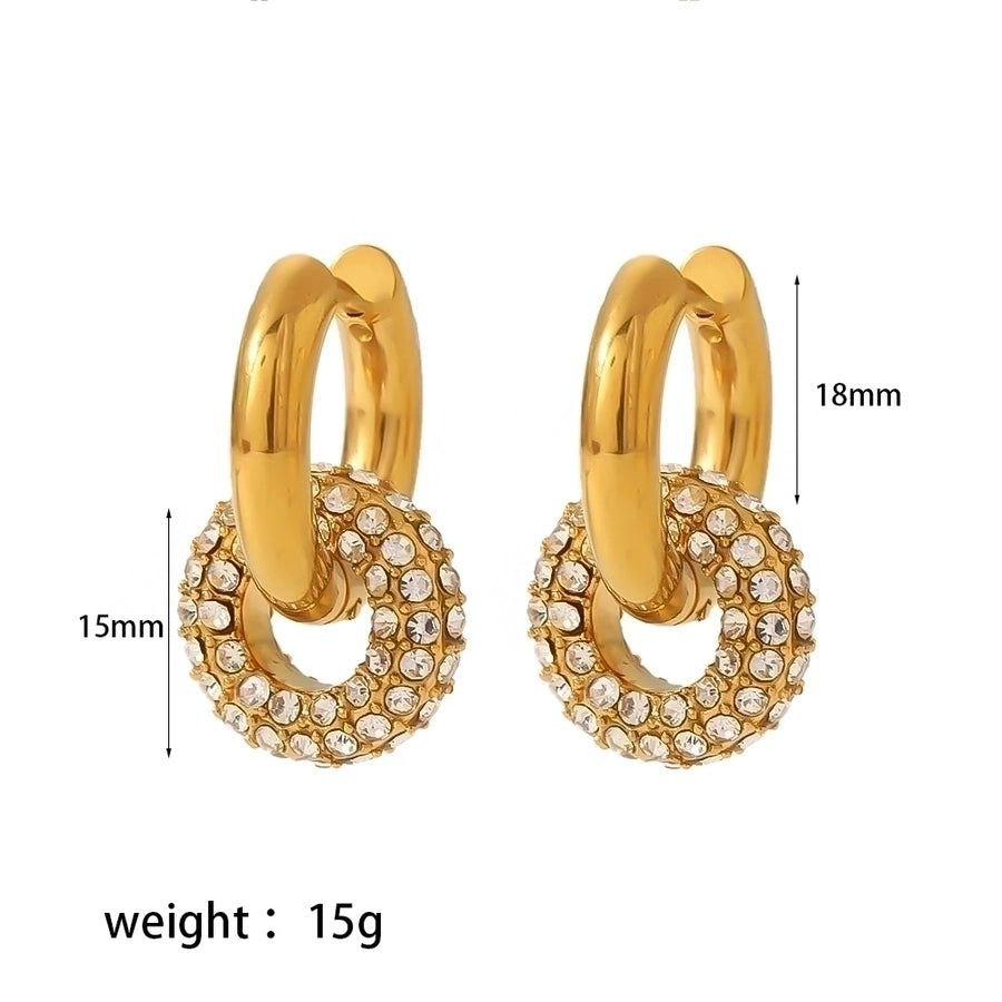 1 Pair Retro Circle Polishing Plating Inlay 304 Stainless Steel Zircon 18K Gold Plated Earrings