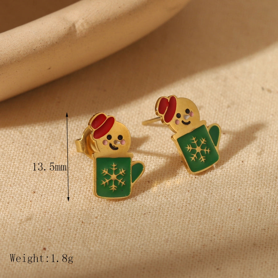1 Pair Sweet Simple Style Christmas Tree Santa Claus Enamel 304 Stainless Steel Zircon 14K Gold Plated Ear Studs