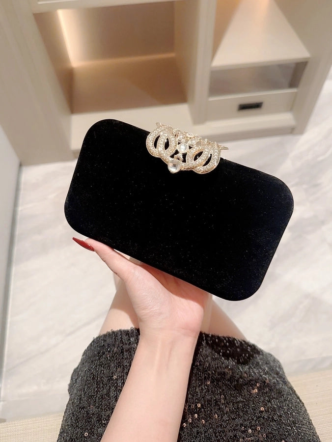Black Polyester Solid Color Metal Button Evening Bags