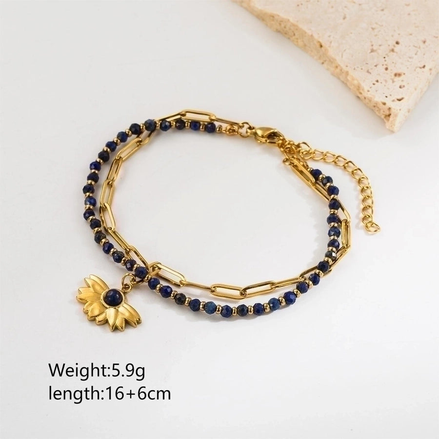 retro vacation heart shape eye stainless steel natural stone beaded plating inlay zircon 18k gold plated bracelets