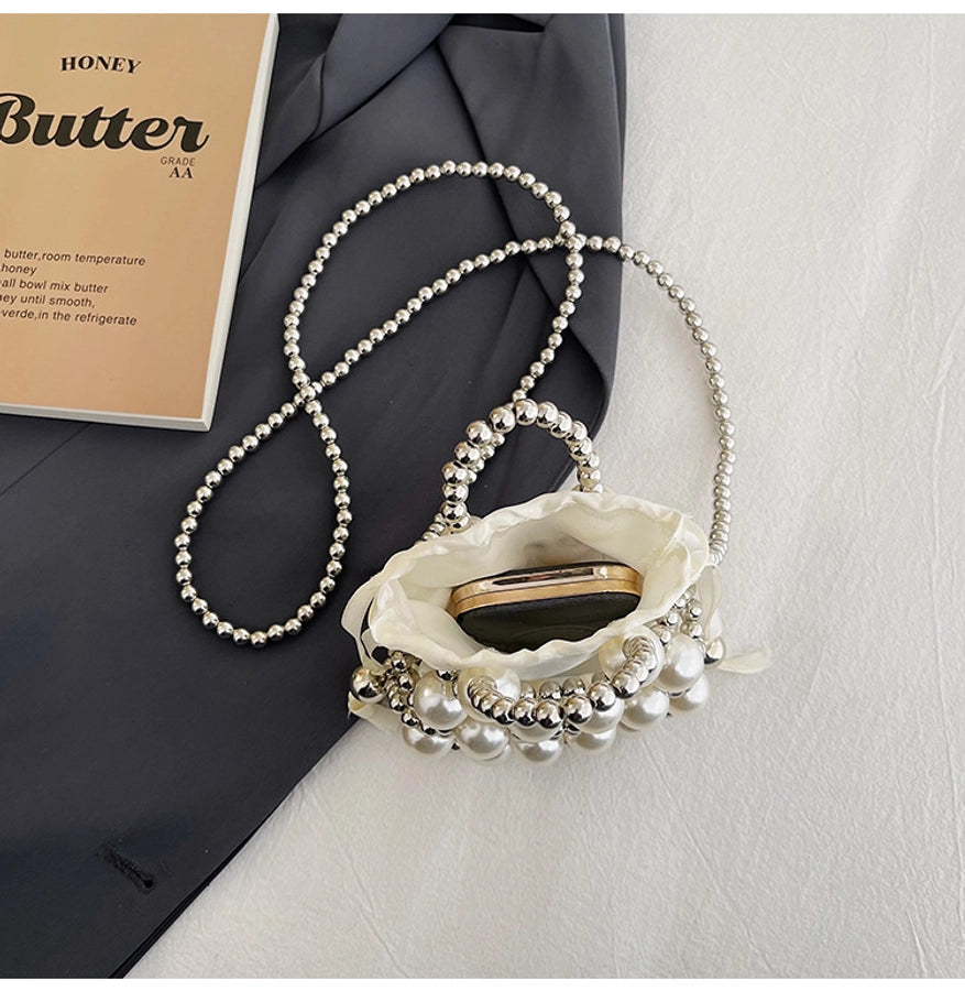 Women's Small Pu Leather Solid Color Elegant Beading Square String Evening Bag