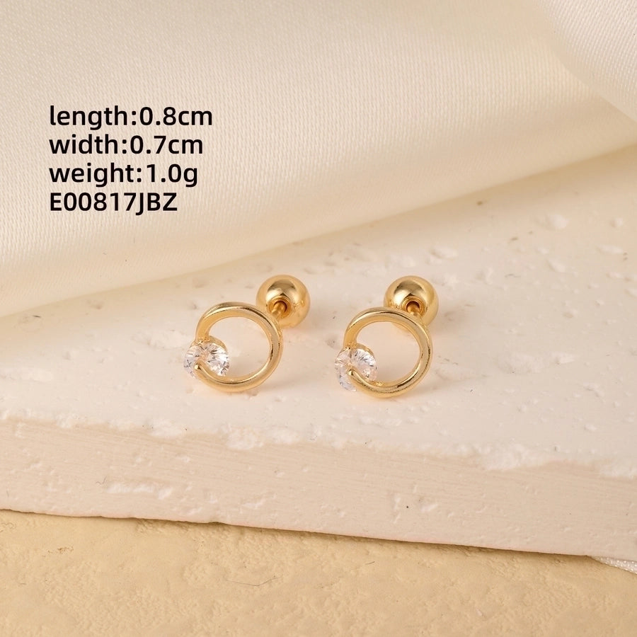 1 Pair Elegant Simple Style Geometric Heart Shape Butterfly Inlay 304 Stainless Steel Copper Zircon Gold Plated Ear Studs