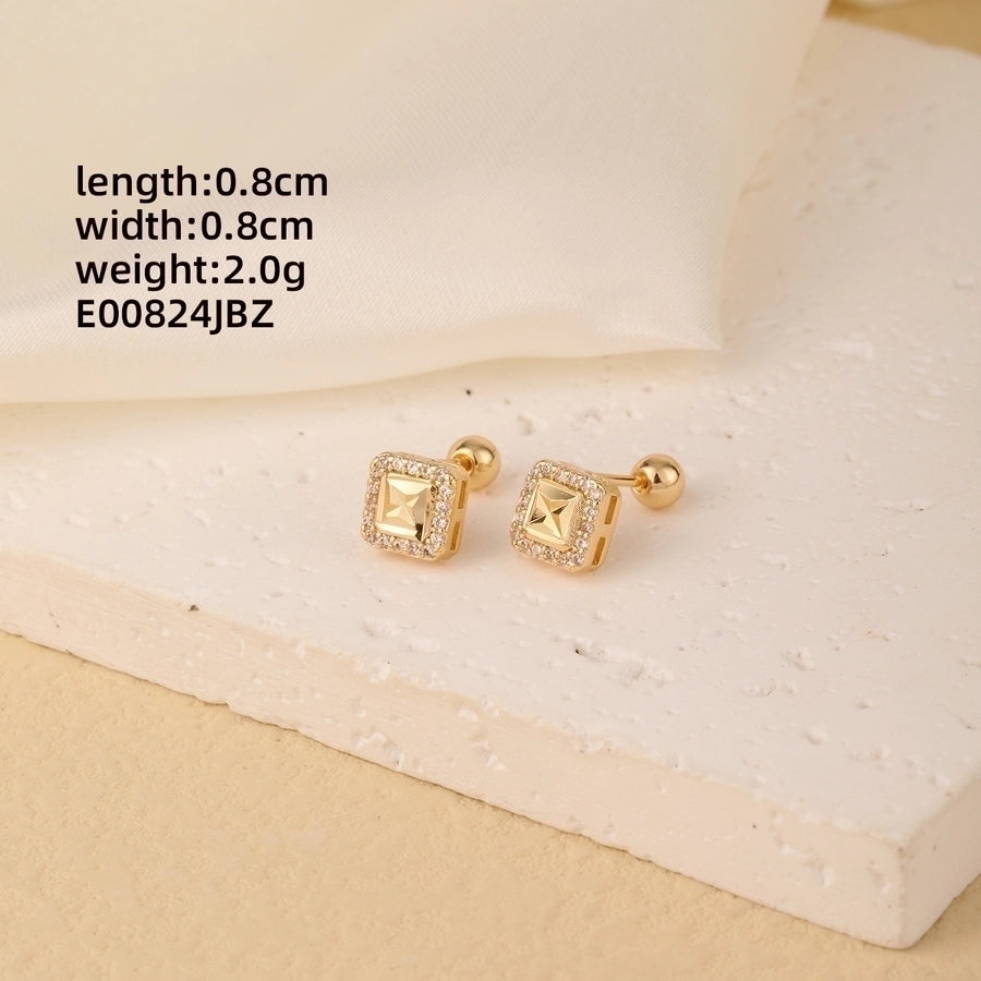 1 Pair Elegant Simple Style Geometric Heart Shape Butterfly Inlay 304 Stainless Steel Copper Zircon Gold Plated Ear Studs