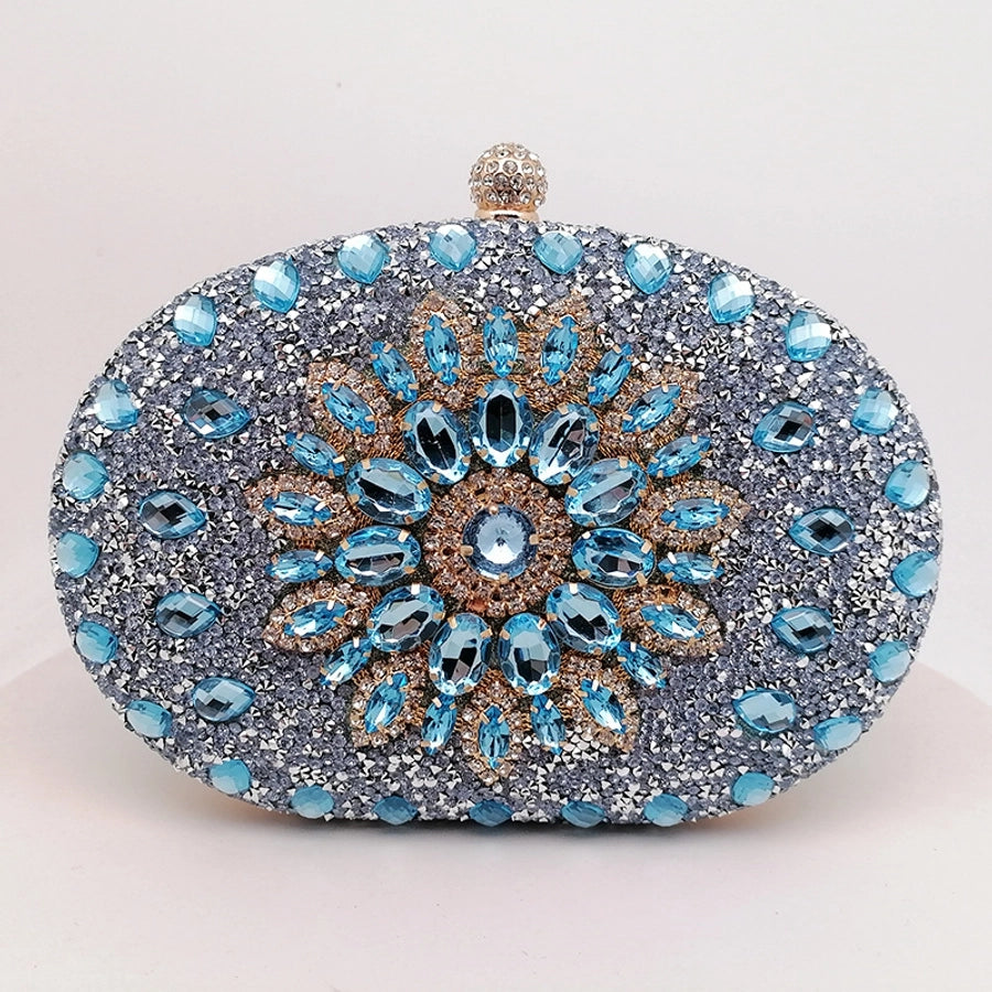 silver gold blue pu leather solid color oval evening bags