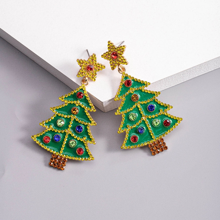 1 piece vintage style christmas tree enamel plating inlay alloy plastic glass glass pearl gold plated silver plated drop earrings