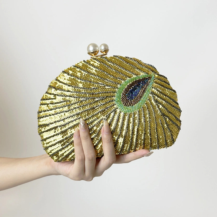 blue black gold metal feather beading sequins shell evening bags