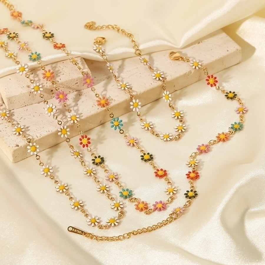 Jewelry Fashion Flower 304 Stainless Steel Gold Plated Bracelets Necklace