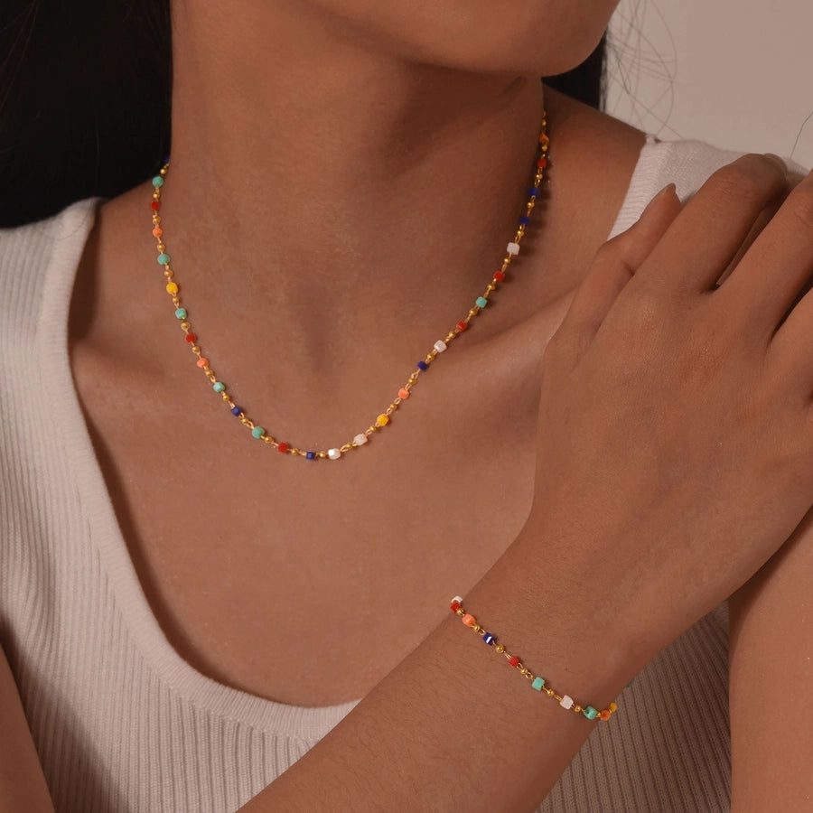 Style Personalized Retro Style  Necklace Stainless Steel Women's Cut Color Beaded Bracelet Gold-Plated Accessories