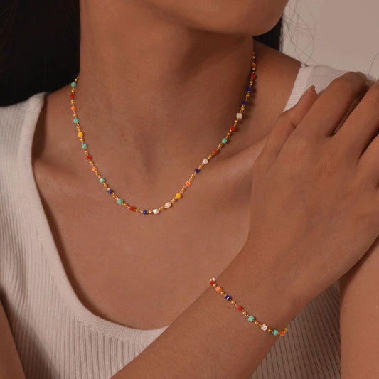 Style Personalized Retro Style  Necklace Stainless Steel Women's Cut Color Beaded Bracelet Gold-Plated Accessories