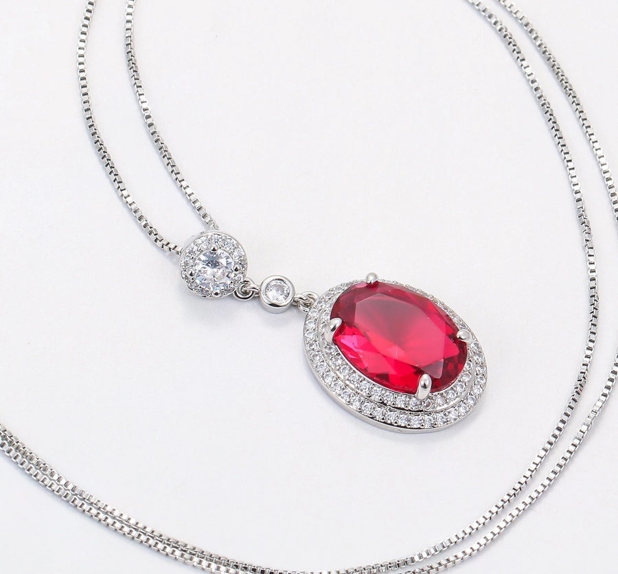Copper Plating Inlay Oval Zircon Earrings Necklace