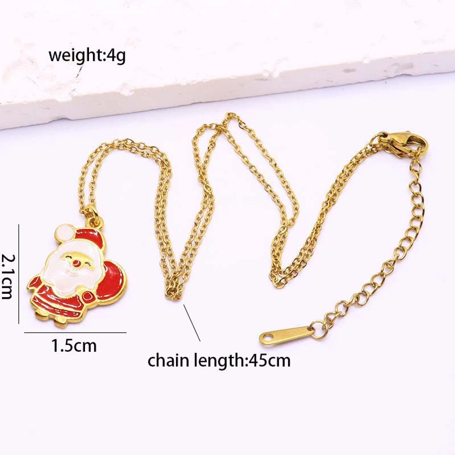 Elegant Santa Claus 18K Gold Plated Zircon 304 Stainless Steel  Pendant Necklace
