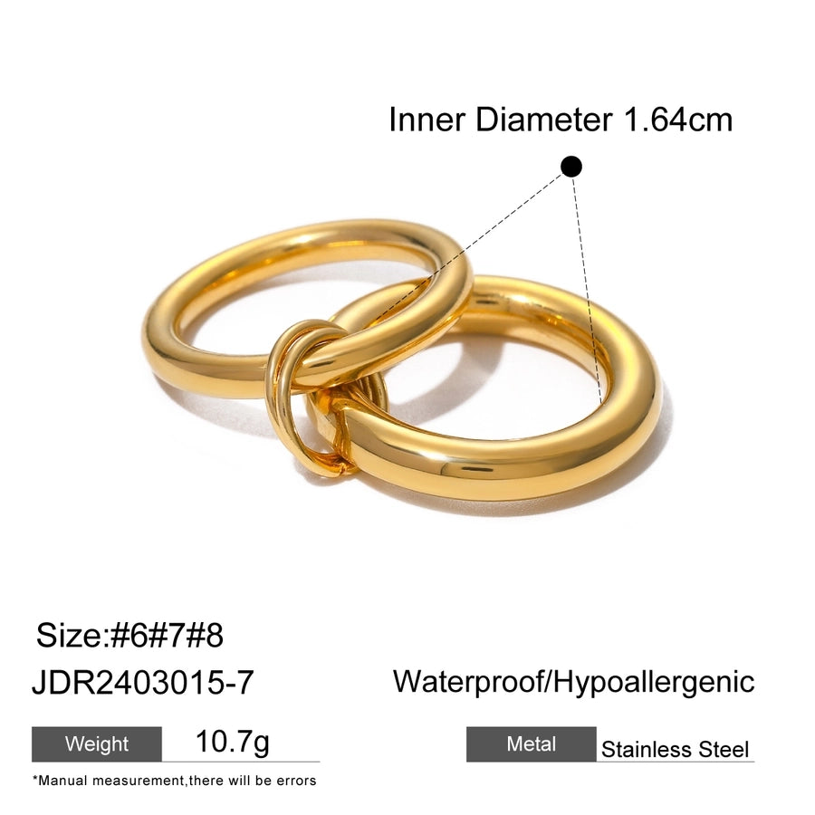 IG Style Round Solid Color 304 Stainless Steel Plating 18K Gold Plated Women's Rings