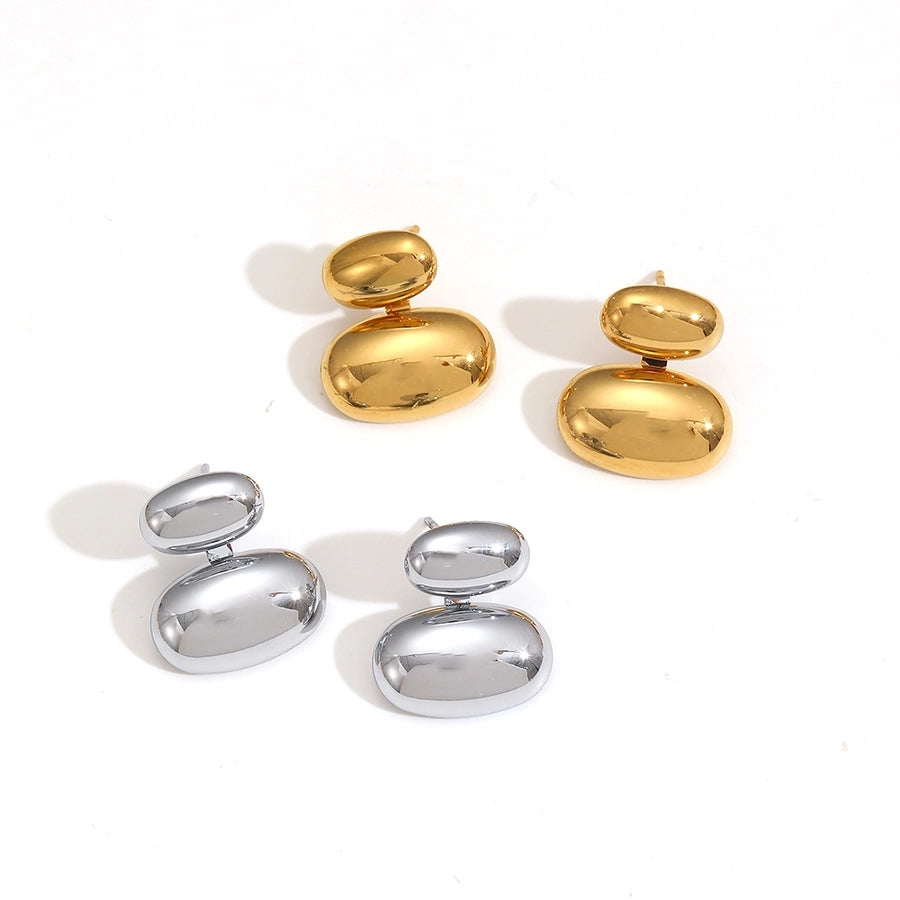 Simple Style 18K Gold Stainless Steel Bean-Shaped Stud Earrings Geometric Design Niche Oval Patch Earrings Female