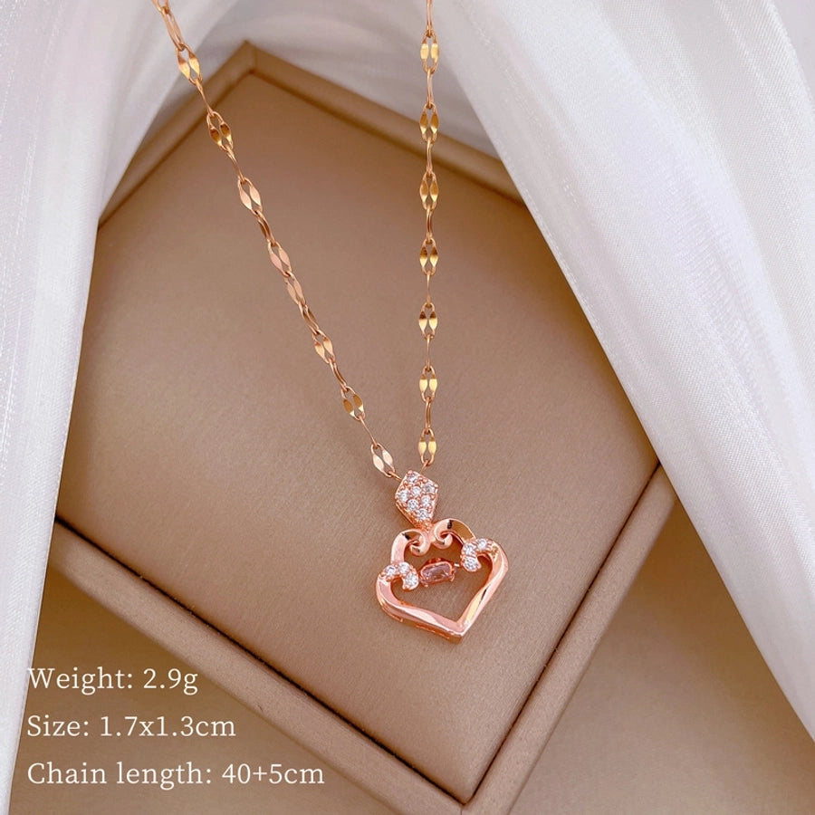 304 Stainless Steel Copper Inlay Geometric Rhinestones Pendant Necklace
