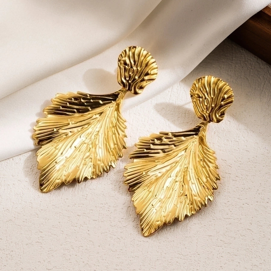 1 Pair IG Style Leaves Flower Ginkgo Leaf Plating 304 Stainless Steel 18K Gold Plated Drop Earrings