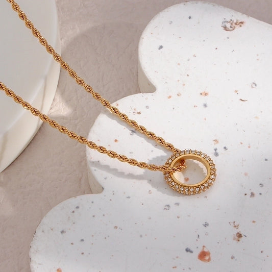 Jewelry Basic Round 304 Stainless Steel 18K Gold Plated Inlaid Zircon Necklace