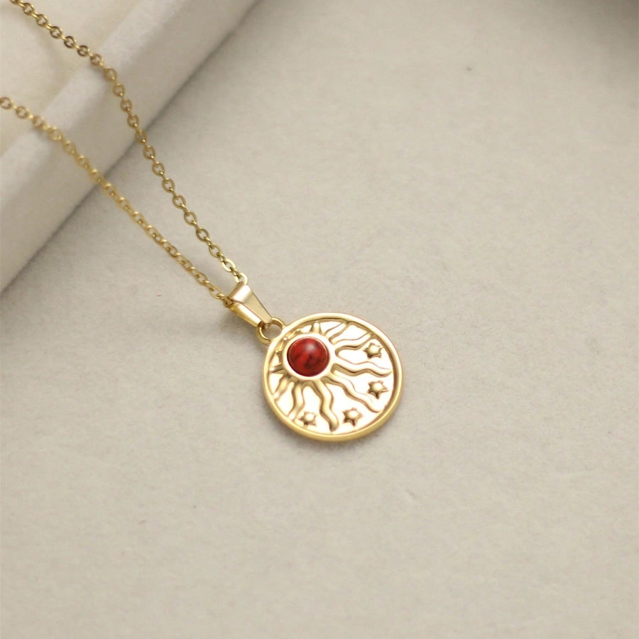 A Stainless Steel Plated 18K Gold Love Blue White Turquoise round Sun Light XINGX Red Turquoise Turquoise Green Natural Stone Pendant Necklace Ornament