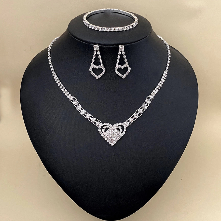 Elegant Lady Streetwear Water Droplets Tassel Heart Shape Copper Alloy Plating Inlay Rhinestones Zircon Women's Earrings Necklace Jewelry Set