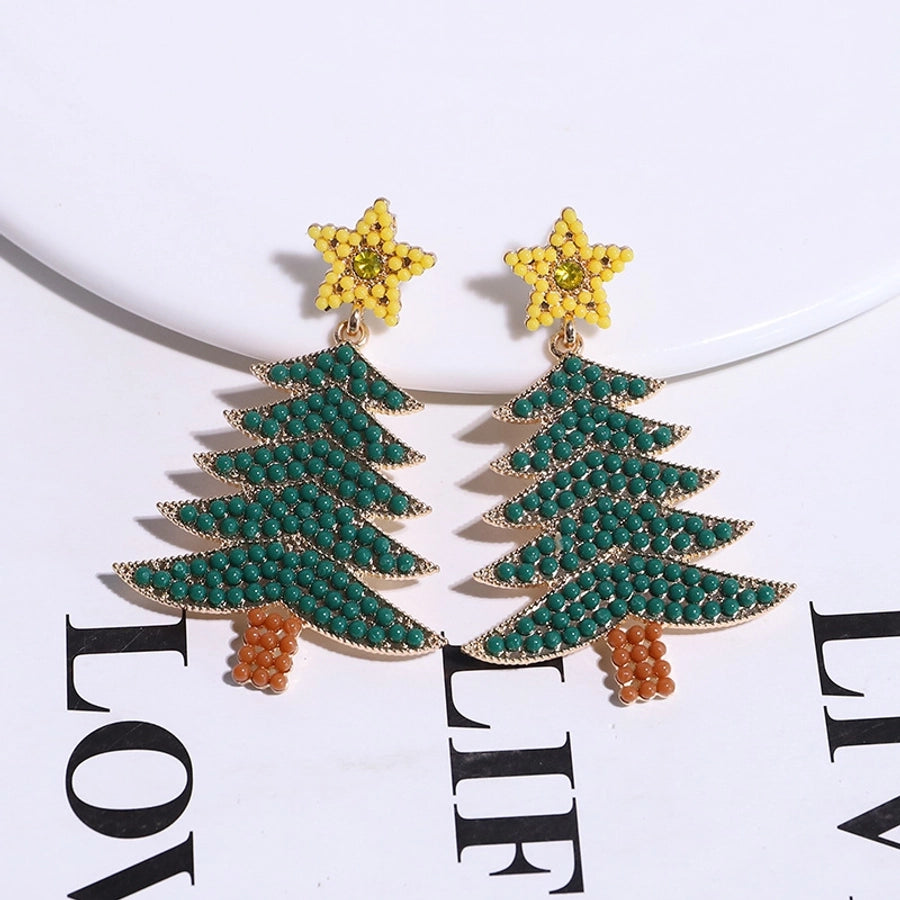 1 piece vintage style christmas tree enamel plating inlay alloy plastic glass glass pearl gold plated silver plated drop earrings
