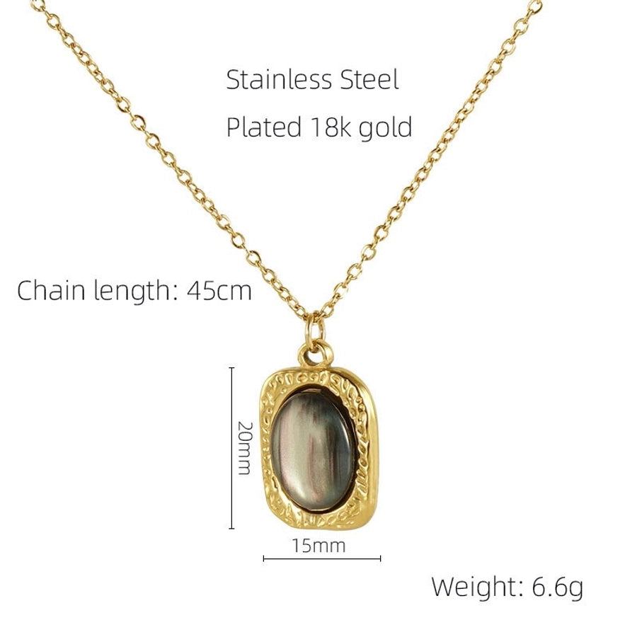 Jewelry Retro Oval Eye Stainless Steel Gem Pearl 18K Gold Plated Plating Inlay Pendant Necklace Long Necklace