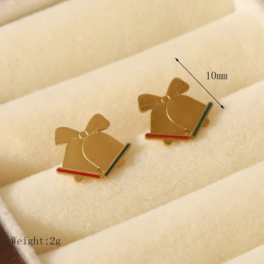 1 Pair Sweet Simple Style Christmas Tree Santa Claus Enamel 304 Stainless Steel Zircon 14K Gold Plated Ear Studs