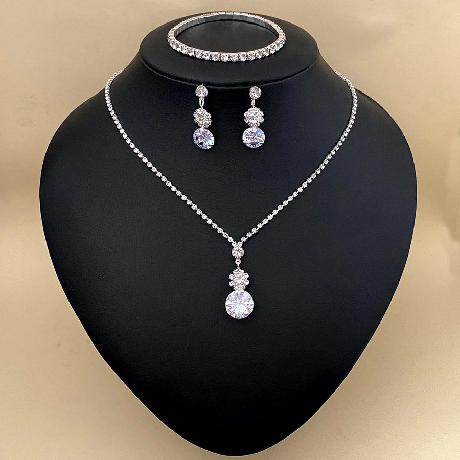 Elegant Lady Streetwear Water Droplets Tassel Heart Shape Copper Alloy Plating Inlay Rhinestones Zircon Women's Earrings Necklace Jewelry Set