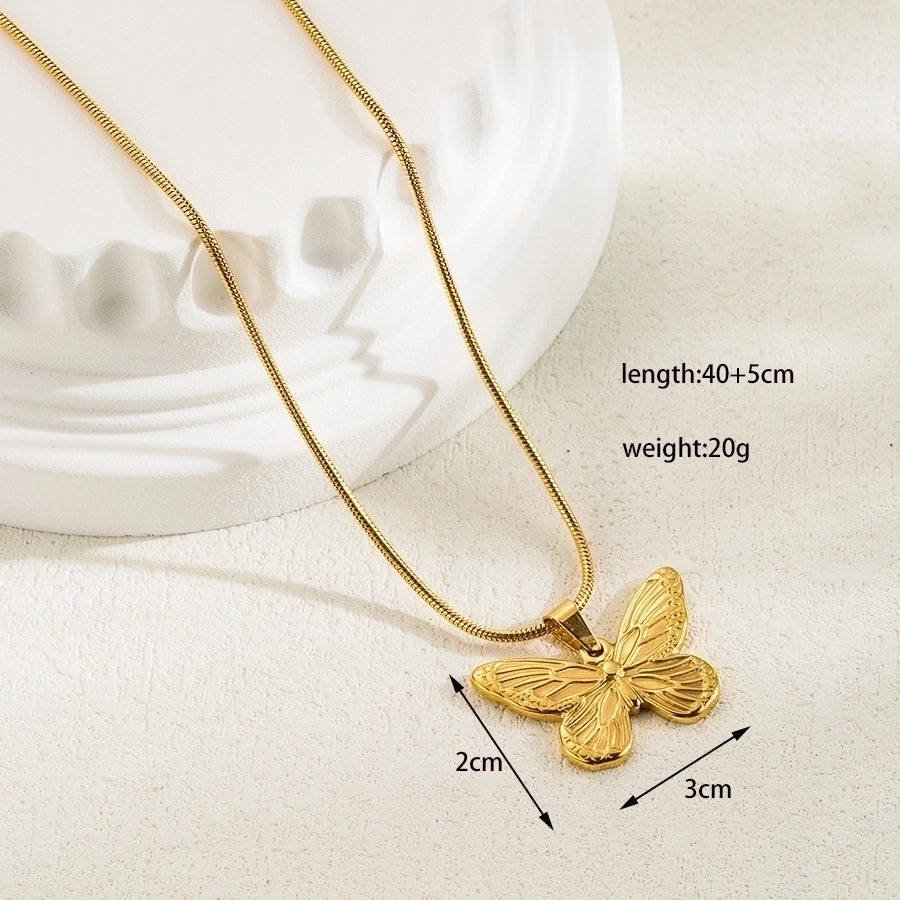 simple style classic style sun butterfly stainless steel plating 18k gold plated pendant necklace