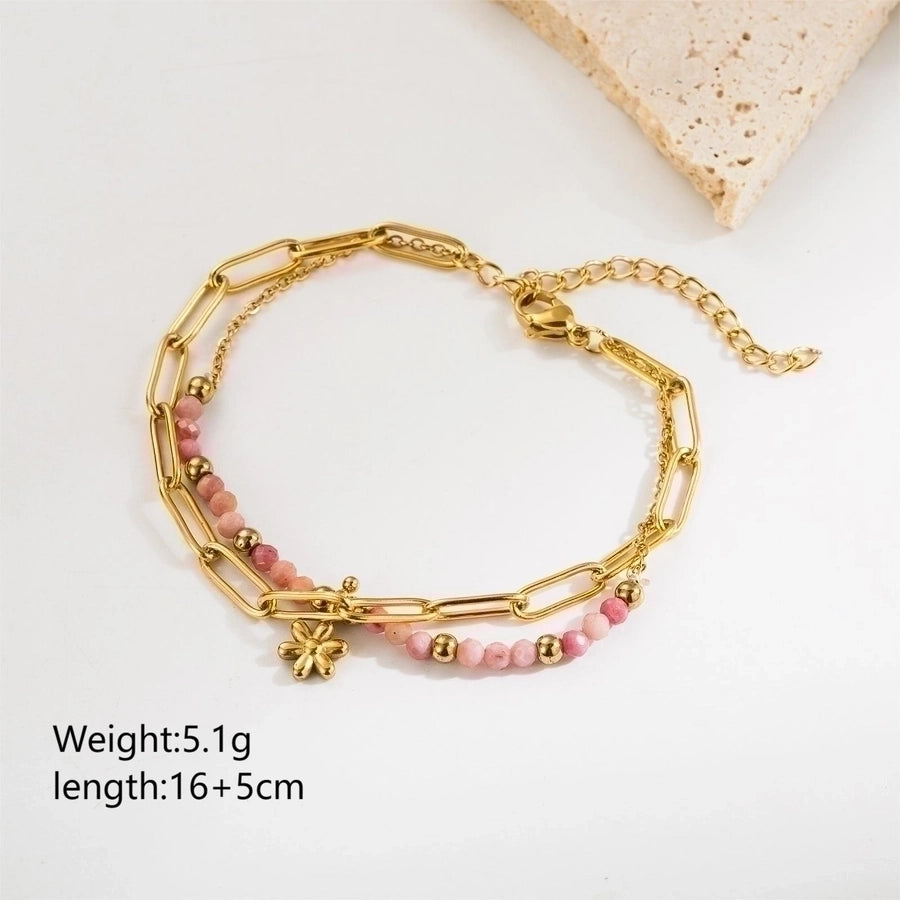 retro vacation heart shape eye stainless steel natural stone beaded plating inlay zircon 18k gold plated bracelets