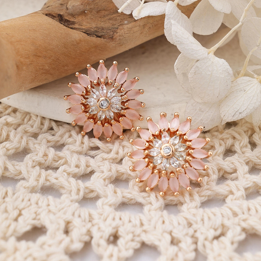1 Pair IG Style Sweet Shiny Flower Hollow Out Inlay Copper Zircon Rose Gold Plated Ear Studs