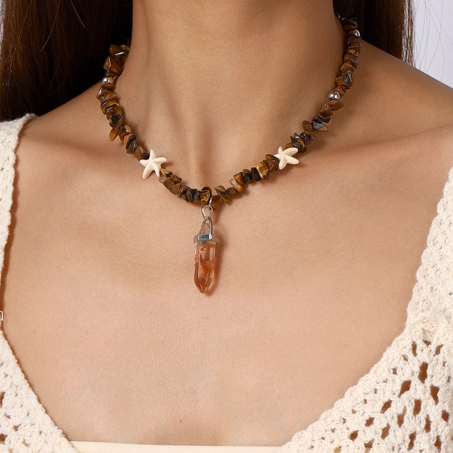 Retro Marine Style Simple Style Geometric Artificial Crystal Resin  Pendant Necklace