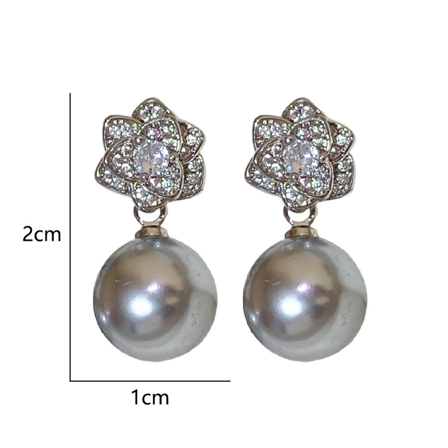 Elegant Simple Style Flower Imitation Pearl Copper Inlay Zircon Women's Earrings Necklace