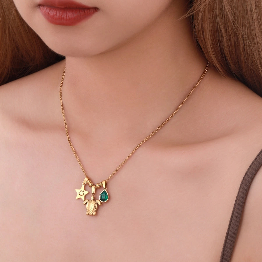 304 Stainless Steel Copper Tortoise Star Pendant Necklace