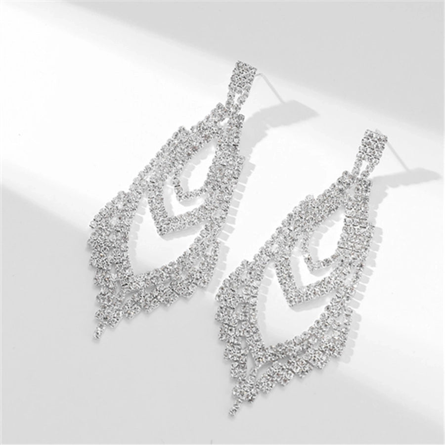 simple style solid color copper inlay rhinestones silver plated women's drop earrings
