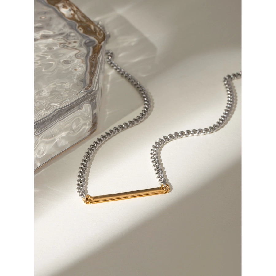 18K Gold Stainless Steel/Steel Color Golden Square Glossy Pendant Color Matching Necklace 405cm