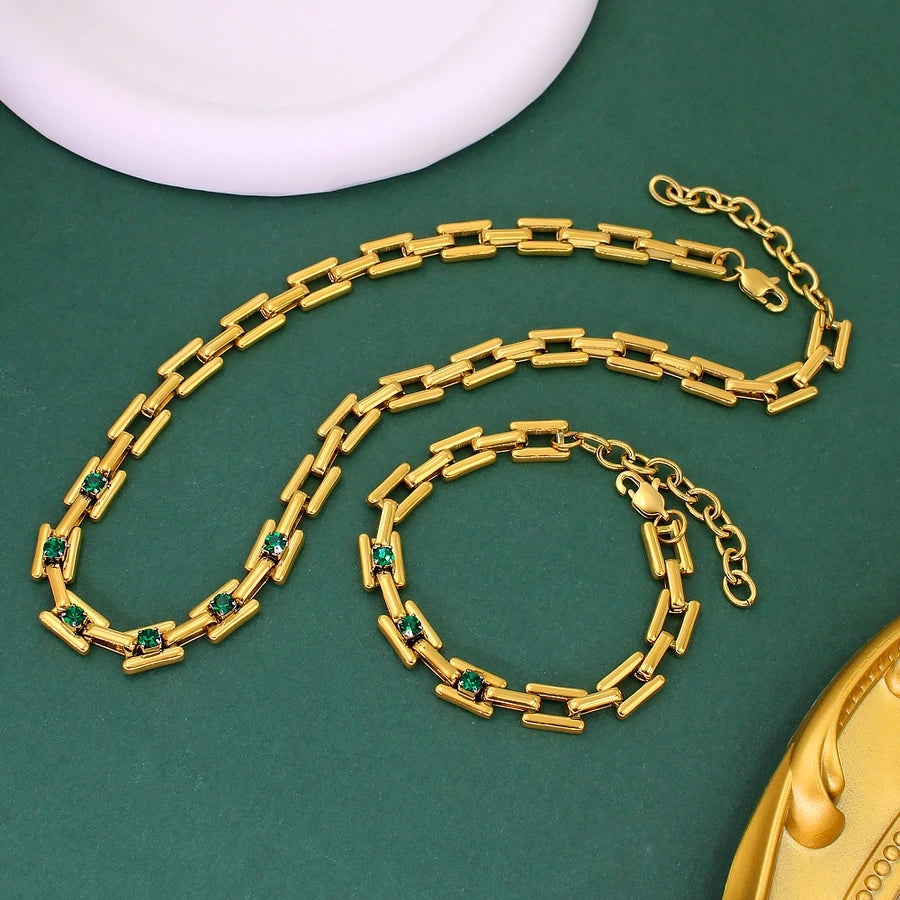 Jewelry Simple Style Classic Style Solid Color 304 Stainless Steel Rhinestones 18K Gold Plated Plating Inlay Jewelry Set