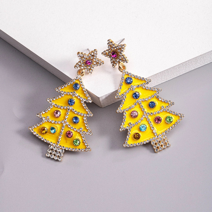 1 piece vintage style christmas tree enamel plating inlay alloy plastic glass glass pearl gold plated silver plated drop earrings