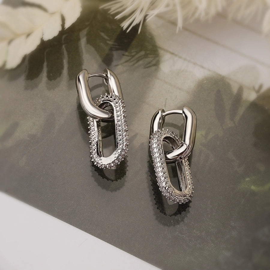 1 pair simple style commute oval plating inlay copper zircon 18k gold plated drop earrings